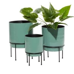Discount 👍 Teal Metal Contemporary Planter Set by Ivory and Iris ⭐