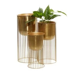 New 😉 Gold Metal Contemporary Glam Planter Set by Ivory and Iris 💯
