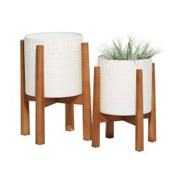 Flash Sale ⌛ White Metal Planter with Natural Legs Set by Ivory and Iris 🎉