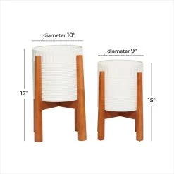 Flash Sale ⌛ White Metal Planter with Natural Legs Set by Ivory and Iris 🎉 -Cheap Ivory and Iris Store D369925S 6