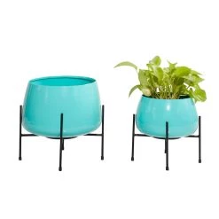 Cheap 🔔 Teal Metal Round Contemporary Planter Set by Ivory and Iris 🔔