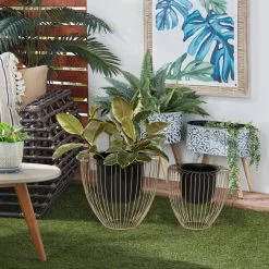 Promo 🥰 Black & Gold Metal Contemporary Planter Set by Ivory and Iris 🌟 -Cheap Ivory and Iris Store D369937S 7