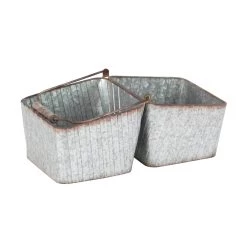 Deals 🧨 16" Silver Metal Farmhouse 2-Pot Planter by Ivory and Iris ✨