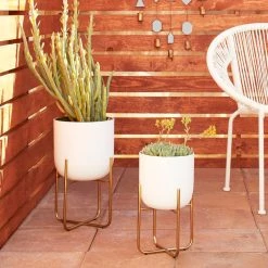 Best Sale 🧨 White Metal Contemporary Planter Set by Ivory and Iris 🥰 -Cheap Ivory and Iris Store D369963S 8