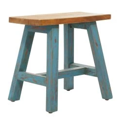 Best Sale βοΈ 18" Blue Mahogany Farmhouse Stool by Ivory and Iris β