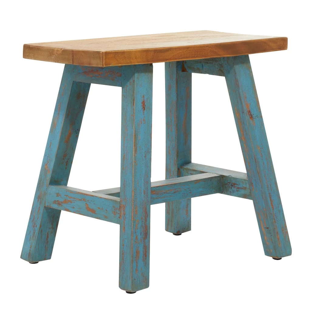 Best Sale ✔️ 18" Blue Mahogany Farmhouse Stool by Ivory and Iris ⭐ 1 Best Sale ✔️ 18" Blue Mahogany Farmhouse Stool by Ivory and Iris ⭐