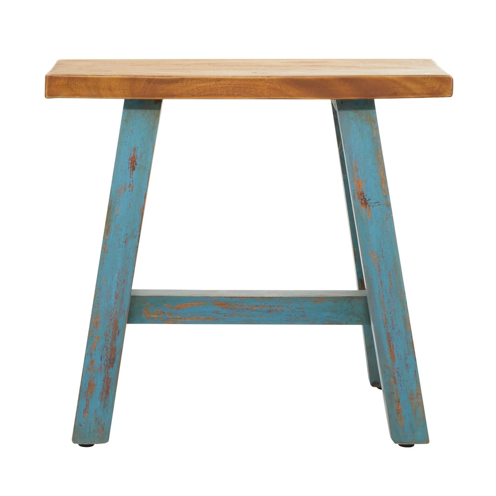 Best Sale ✔️ 18" Blue Mahogany Farmhouse Stool by Ivory and Iris ⭐ 2 Best Sale ✔️ 18" Blue Mahogany Farmhouse Stool by Ivory and Iris ⭐ - Image 2