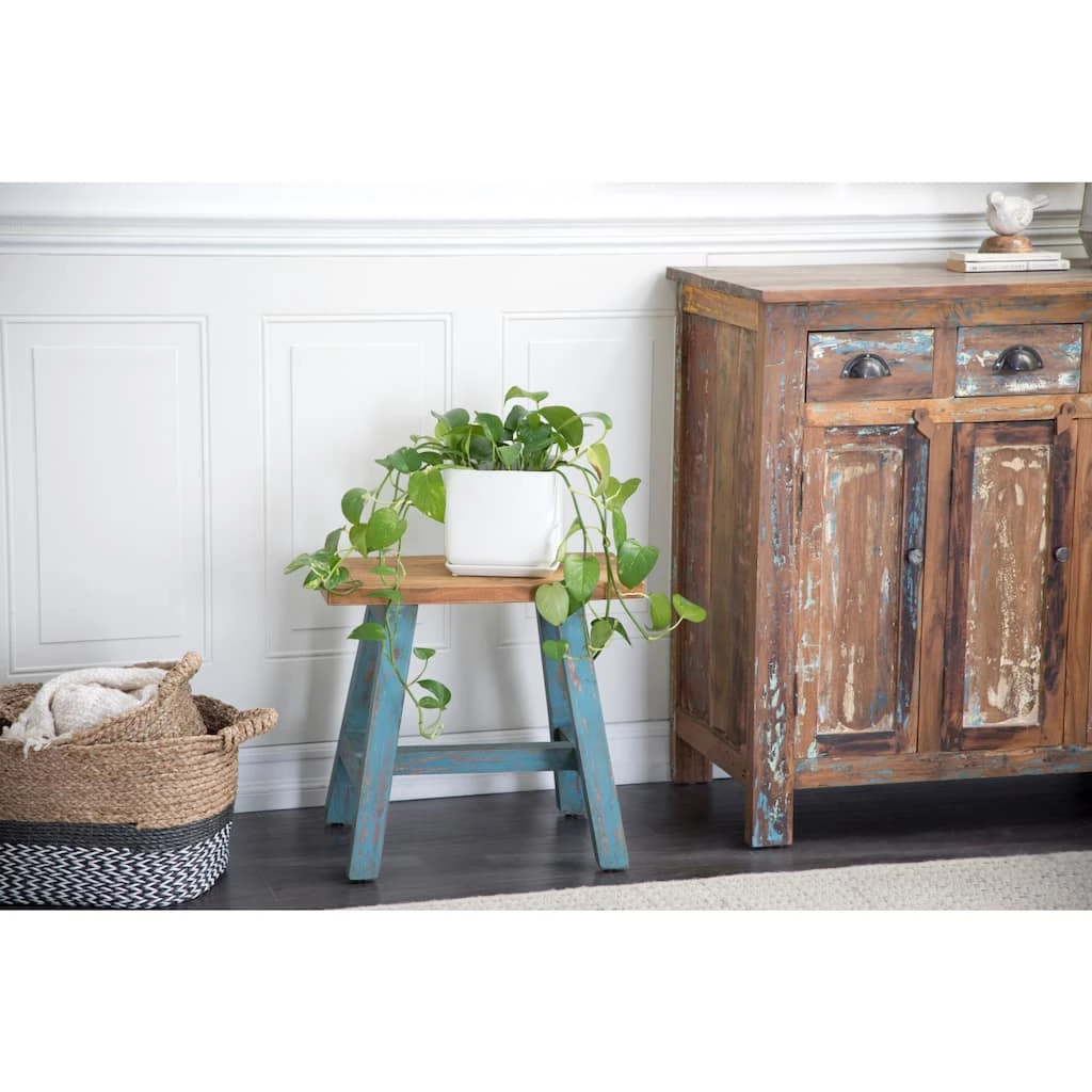 Best Sale ✔️ 18" Blue Mahogany Farmhouse Stool by Ivory and Iris ⭐ 5 Best Sale ✔️ 18" Blue Mahogany Farmhouse Stool by Ivory and Iris ⭐ - Image 5