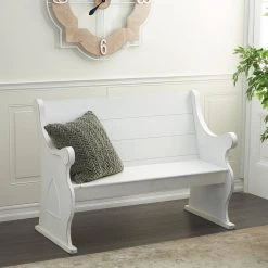 Hot Sale 🥰 White Wood Farmhouse Outdoor Bench by Ivory and Iris ✔️ -Cheap Ivory and Iris Store D370024S 9