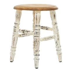 Promo 🥰 18" White Wood Farmhouse Stool by Ivory and Iris 🧨