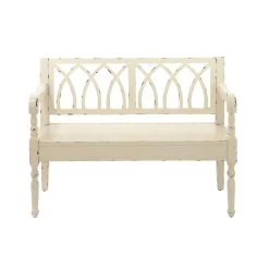 Best reviews of 🛒 Farmhouse Rectangular Distressed White Wooden Indoor Bench by Ivory and Iris ✔️