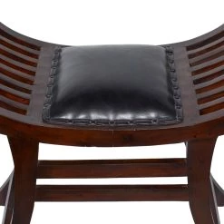 Flash Sale ⭐ Eclectic Dark Brown Wood & Leather Upturned Decorative Stool by Ivory and Iris 🌟 -Cheap Ivory and Iris Store D370041S 4