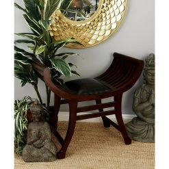 Flash Sale ⭐ Eclectic Dark Brown Wood & Leather Upturned Decorative Stool by Ivory and Iris 🌟 -Cheap Ivory and Iris Store D370041S 6