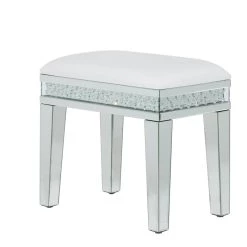 Buy 🔥 21" White Wood & Glass Glam Stool by Ivory and Iris 🎁