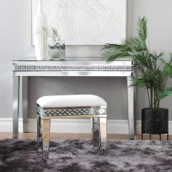 Buy 🔥 21" White Wood & Glass Glam Stool by Ivory and Iris 🎁 -Cheap Ivory and Iris Store D370053S 9