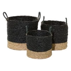 Wholesale 🛒 Black Seagrass Modern Storage Basket Set by Ivory and Iris 🔥