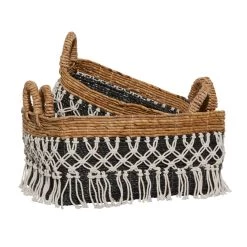 Discount 🛒 Black Cotton Bohemian Storage Basket Set by Ivory and Iris 👏