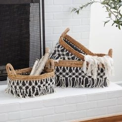 Discount 🛒 Black Cotton Bohemian Storage Basket Set by Ivory and Iris 👏 -Cheap Ivory and Iris Store D370064S 7