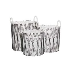 Hot Sale 😍 White Plastic & Natural Storage Basket Set by Ivory and Iris 👏