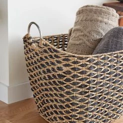 Hot Sale ❤️ 21" Brown Seagrass Bohemian Storage Basket by Ivory and Iris ❤️ -Cheap Ivory and Iris Store D370069S 4