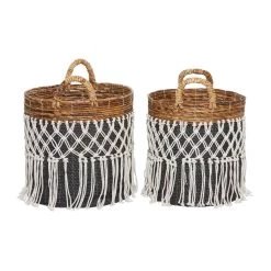 New ✔️ Black Banana Leaf Bohemian Storage Basket Set by Ivory and Iris 🌟 -Cheap Ivory and Iris Store D370073S 5