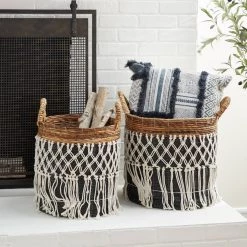 New ✔️ Black Banana Leaf Bohemian Storage Basket Set by Ivory and Iris 🌟 -Cheap Ivory and Iris Store D370073S 7