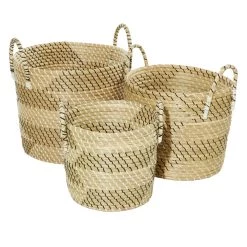 Coupon 🔔 Beige Seagrass Modern Storage Basket Set by Ivory and Iris 😉 -Cheap Ivory and Iris Store D370074S 3