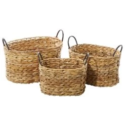 Promo 👍 Brown Metal Natural Storage Basket Set by Ivory and Iris 💯