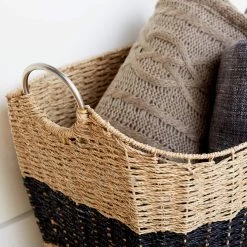 Budget ⌛ Large Black Stripe Natural Seagrass Storage Basket by Ivory and Iris 💯 -Cheap Ivory and Iris Store D370086S 4