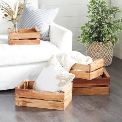 Brand new 🌟 Set of 4 Brown Mahogany Farmhouse Storage Basket, 22" x 15" x 9" by Ivory and Iris ❤️ -Cheap Ivory and Iris Store D370094S 11