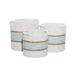 Cheap 💯 White & Light Blue Natural Seagrass Coastal Storage Basket Set by Ivory and Iris 🎉