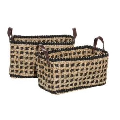 Best Sale 🔔 Natural & Black Weaved Coastal Storage Basket Set by Ivory and Iris 👍
