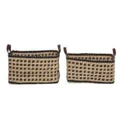 Best Sale 🔔 Natural & Black Weaved Coastal Storage Basket Set by Ivory and Iris 👍 -Cheap Ivory and Iris Store D370097S 3