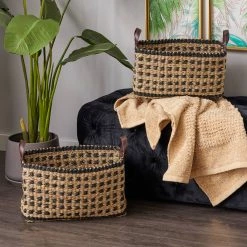 Best Sale 🔔 Natural & Black Weaved Coastal Storage Basket Set by Ivory and Iris 👍 -Cheap Ivory and Iris Store D370097S 6