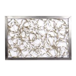 Hot Sale 🔔 Silver Framed Twirling Ribbons Contemporary Abstract Metal Wall Décor, 60" x 40" by Ivory and Iris 👍