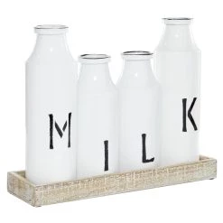 Best Sale 🥰 White Iron Farmhouse Decorative Milk Bottles Set by Ivory and Iris 😉