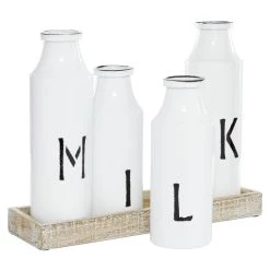 Best Sale 🥰 White Iron Farmhouse Decorative Milk Bottles Set by Ivory and Iris 😉 -Cheap Ivory and Iris Store D372100S 3