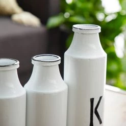 Best Sale 🥰 White Iron Farmhouse Decorative Milk Bottles Set by Ivory and Iris 😉 -Cheap Ivory and Iris Store D372100S 4