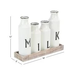 Best Sale 🥰 White Iron Farmhouse Decorative Milk Bottles Set by Ivory and Iris 😉 -Cheap Ivory and Iris Store D372100S 6