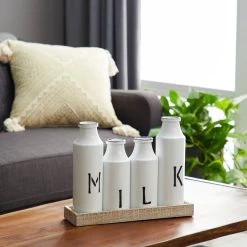 Best Sale 🥰 White Iron Farmhouse Decorative Milk Bottles Set by Ivory and Iris 😉 -Cheap Ivory and Iris Store D372100S 7