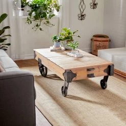 Buy ✔️ 56" Brown Wood & Metal Industrial Coffee Table by Ivory and Iris 😉 -Cheap Ivory and Iris Store D373697S 9