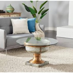 Outlet 💯 30" Gray Tempered Glass & Metal Coffee Table by Ivory and Iris ⭐ -Cheap Ivory and Iris Store D373701S 7