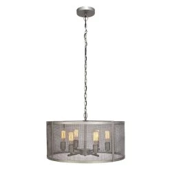 New 🧨 Silver IRON Industrial Drum Chandelier, 15" x 25" x 25" by Ivory and Iris ⌛