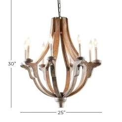 Hot Sale 😉 Brown Wood Rustic Candle Chandelier, 28" x 25" x 25" by Ivory and Iris 👏 -Cheap Ivory and Iris Store D374832S 6