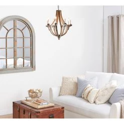 Hot Sale 😉 Brown Wood Rustic Candle Chandelier, 28" x 25" x 25" by Ivory and Iris 👏 -Cheap Ivory and Iris Store D374832S 7