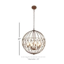 Cheapest ✨ Copper Iron Traditional Caged Chandelier , 28" x 24" x 24" by Ivory and Iris 🤩 -Cheap Ivory and Iris Store D374833S 5