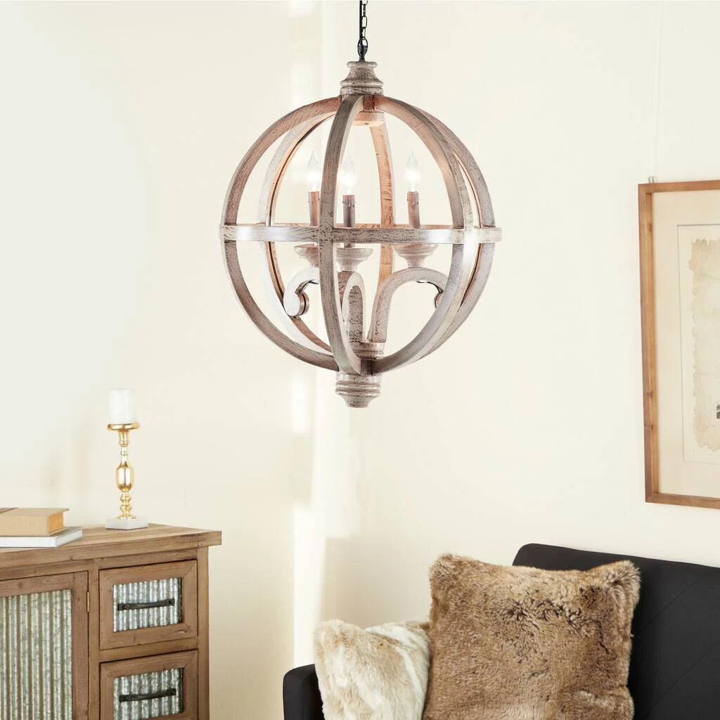Promo ✔️ Gold Wood Rustic Caged Chandelier , 28" x 21" x 21" by Ivory and Iris 🥰 7 Promo ✔️ Gold Wood Rustic Caged Chandelier , 28" x 21" x 21" by Ivory and Iris 🥰 - Image 7
