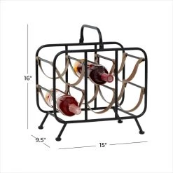 Promo ✔️ 16" Black Metal Contemporary Wine Rack by Ivory and Iris 💯 -Cheap Ivory and Iris Store D396018S 8