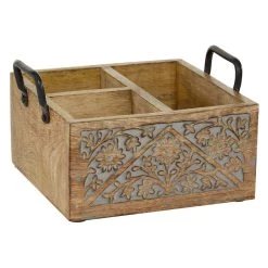 Discount 🎁 9" Natural Brown Wood Farmhouse Wine Holder Caddy by Ivory and Iris 🌟