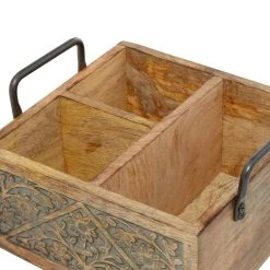 Discount 🎁 9" Natural Brown Wood Farmhouse Wine Holder Caddy by Ivory and Iris 🌟 -Cheap Ivory and Iris Store D396024S 4